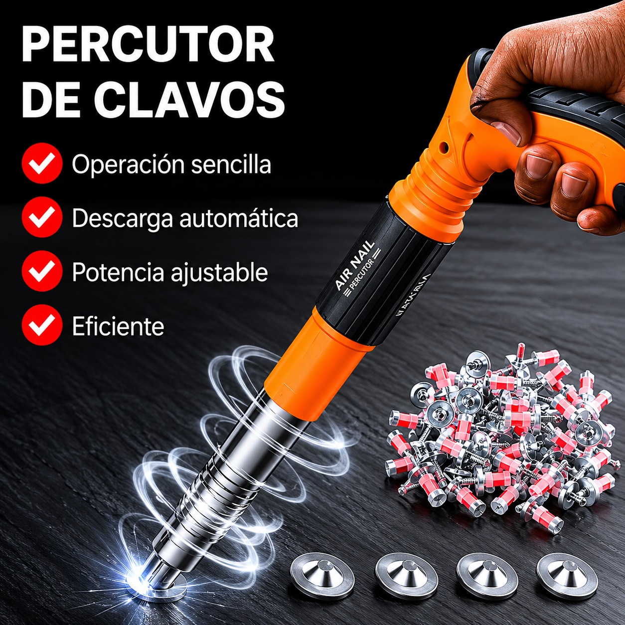 Pistola Remachadora de Clavos + Estuche con Guantes+Gafas Protectoras